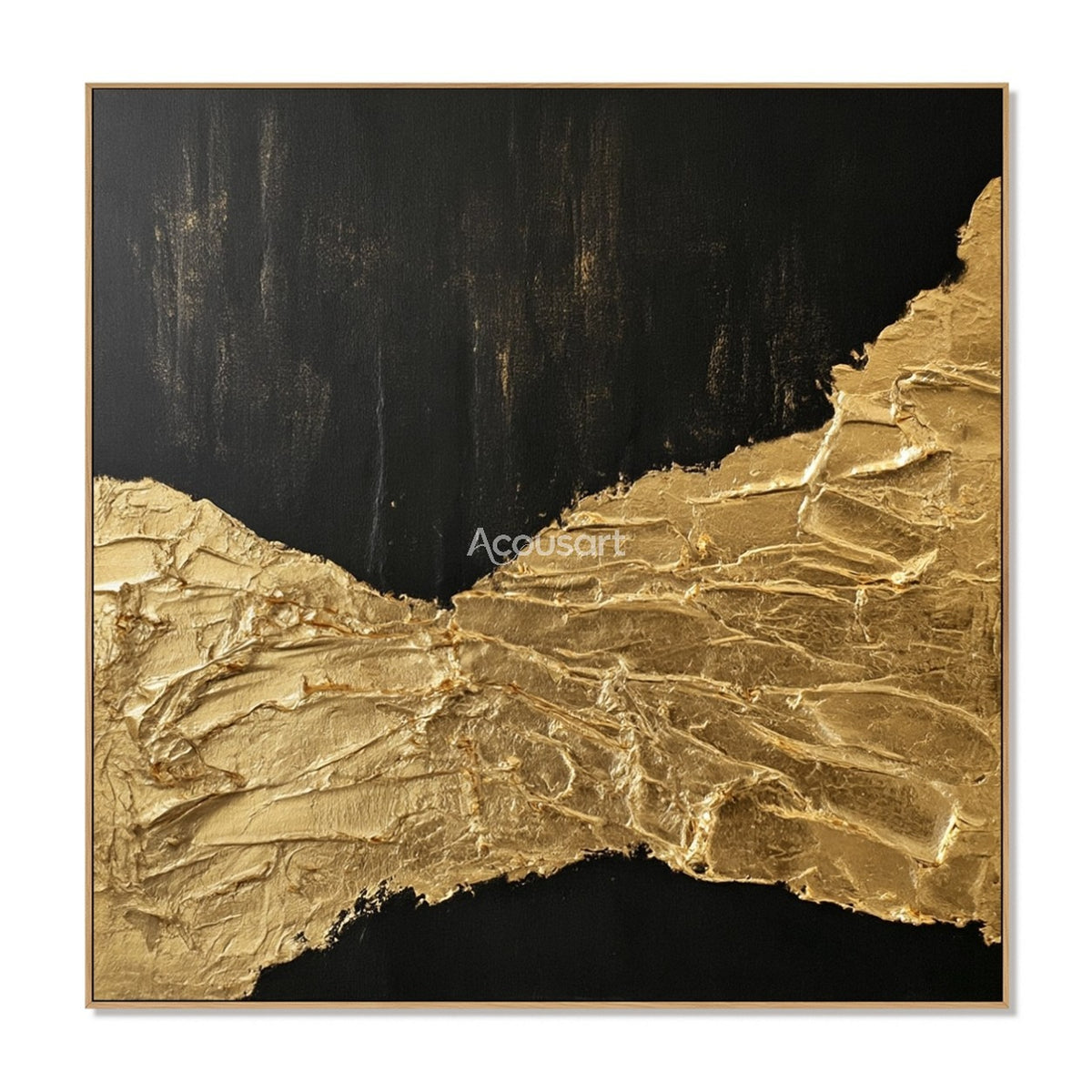 Black and gold textured wall art with raised metallic gold passage across a dark abstract background