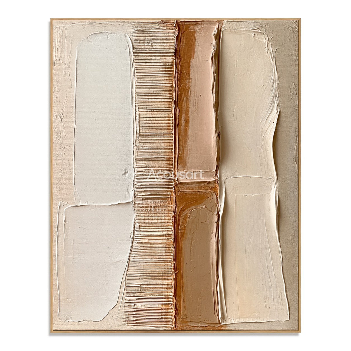 Neutral textured abstract wall art with vertical white, beige, tan, clay brown, and ribbed line panels