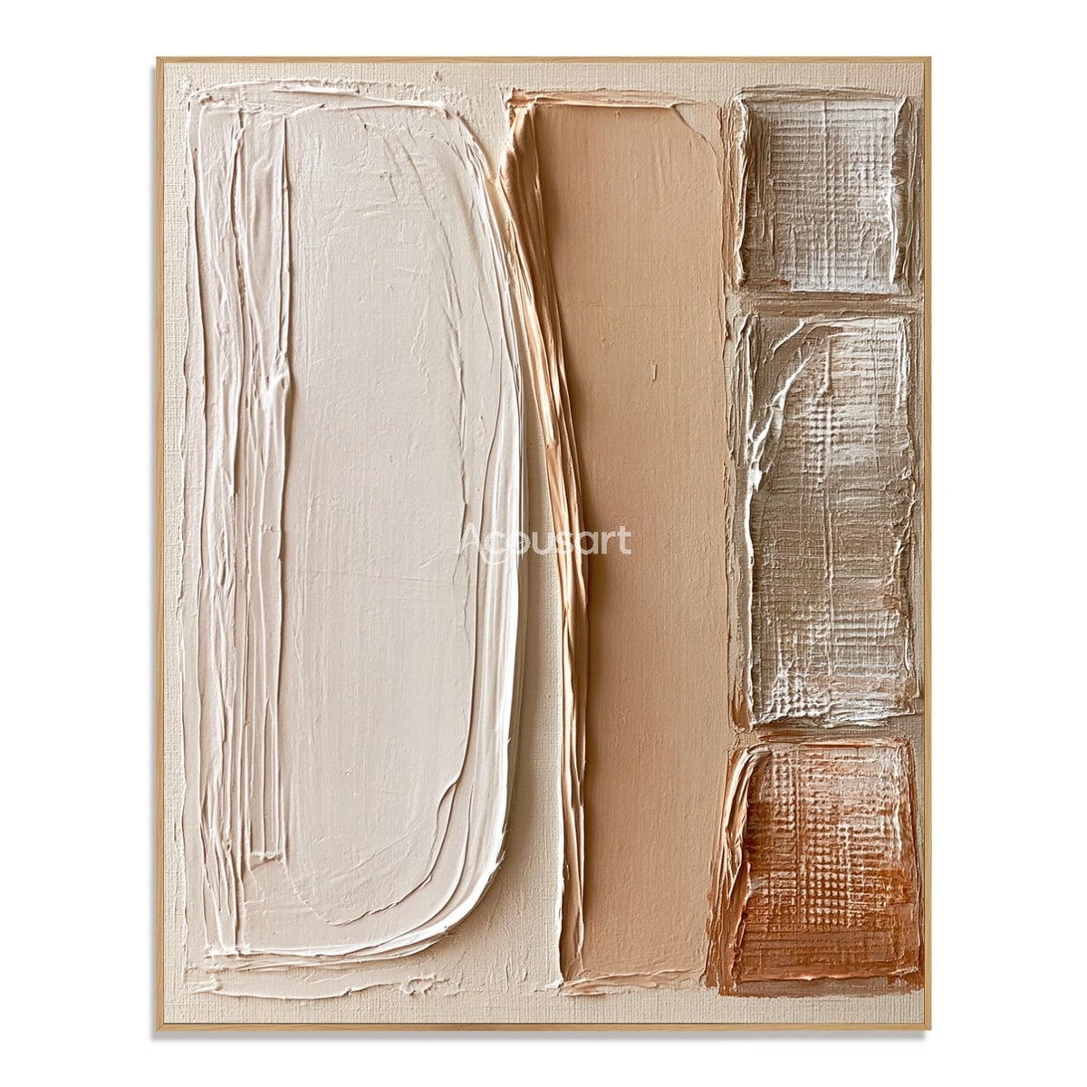 Neutral textured abstract wall art with vertical cream, beige, tan, taupe, and rust brown panels with raised handmade texture