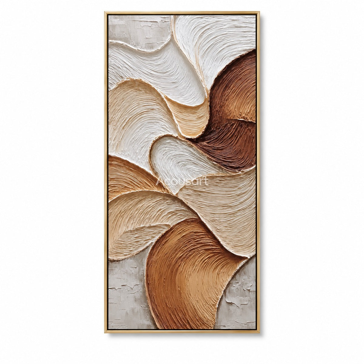 Flowing earth tone textured abstract wall art with curved lines in beige brown and ivory colors