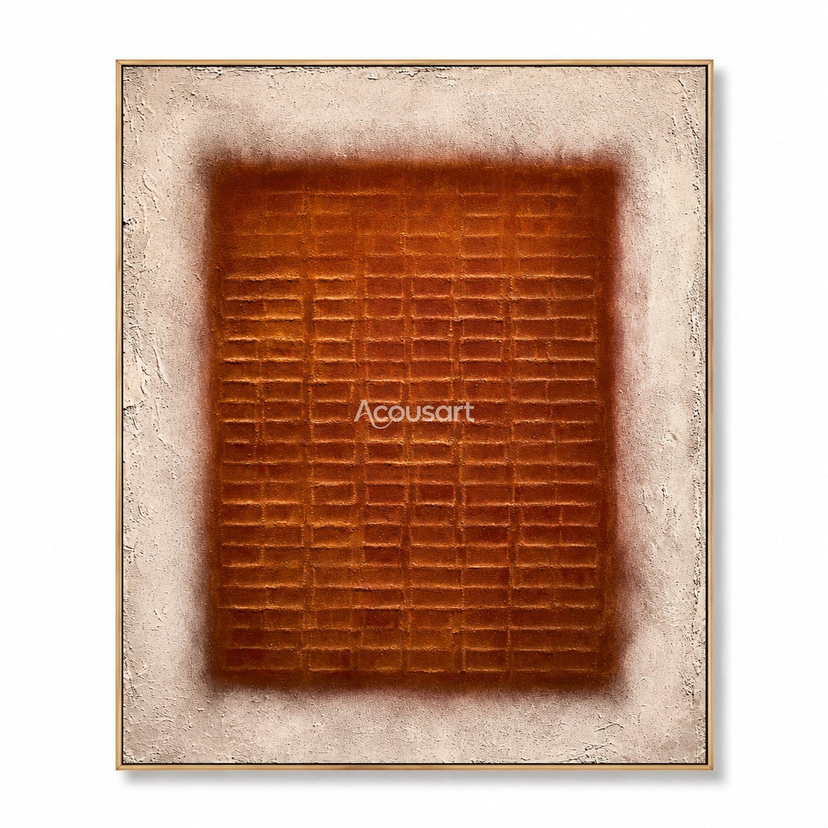 Burnt orange geometric abstract wall art with square grid design and neutral beige background